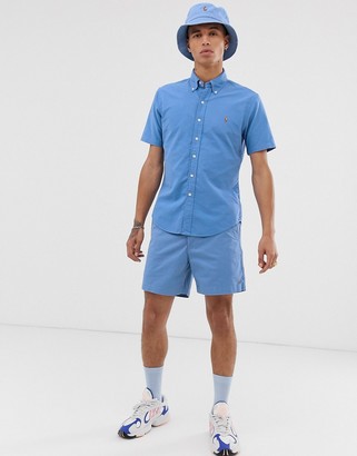 Polo Ralph Lauren Exclusive to Asos short sleeve garment dyed oxford shirt slim fit multi player logo in light blue
