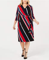 Thumbnail for your product : INC International Concepts Plus Size Striped Faux-Wrap Dress, Created for Macy's
