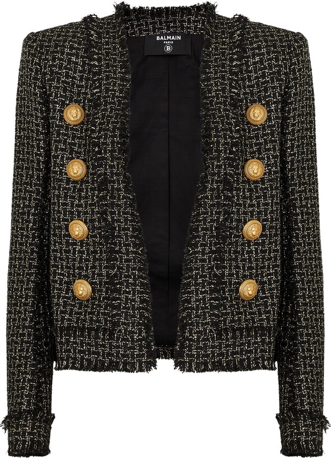 Balmain Black Jacket With Jewel Buttons In Tweed Woman - ShopStyle