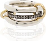 Thumbnail for your product : Spinelli Kilcollin sterling silver and 18kt yellow gold Libra Noir rhodium diamond link ring