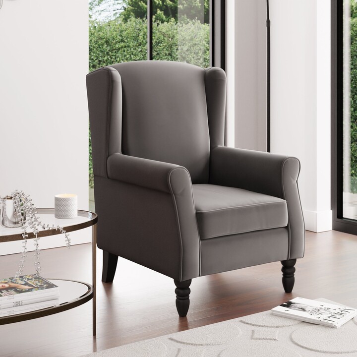 Dunelm Oswald Wingback Armchair Velvet Grey ShopStyle