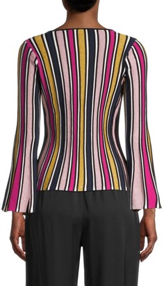 Milly Stripe Ribbed Bell-Sleeve Top
