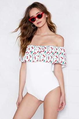 Nasty Gal I Miss You Cherry-Bly Off-the-Shoulder Swimsuit