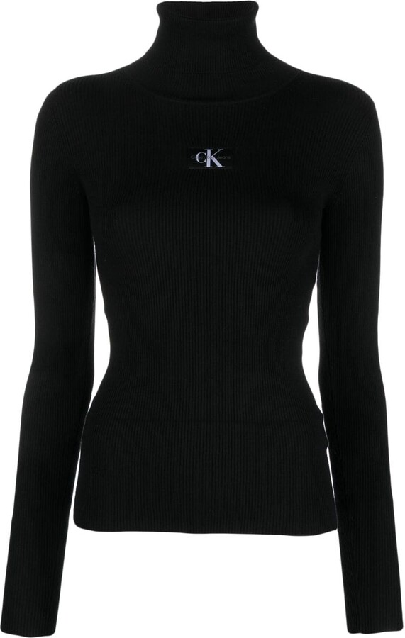 Calvin Klein Jeans Logo-Embroidered High-Neck Jumper - ShopStyle Sweaters