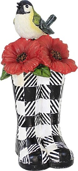 Transpac HomeDecor7.0InchBirdOnCheckeredBoot,FigurineflowersWellies(1PC)
