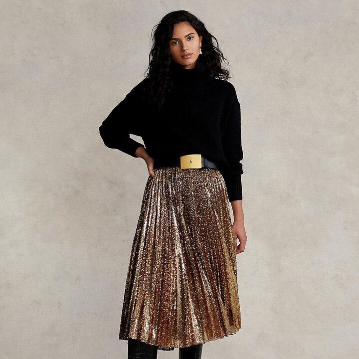 Ralph Lauren Pleated Sequined Midi Skirt - ShopStyle