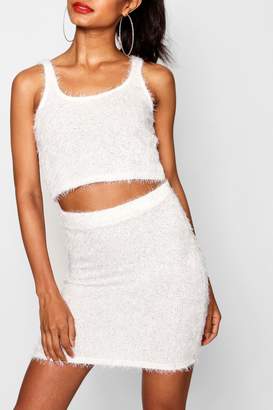 boohoo Fluffy Knitted Crop Top Knitted Mini Skirt Set