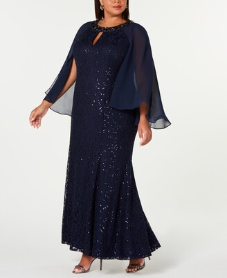 SL Fashions Plus Size Lace Capelet Gown