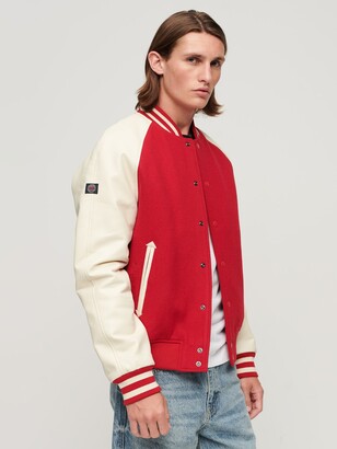 Buy Superdry Red Dry Leather Varsity Jacket from the Next UK