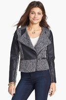 Thumbnail for your product : Dollhouse Tweed & Faux Leather Moto Jacket (Juniors) (Online Only)