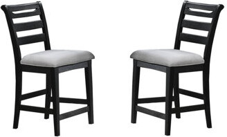 Ebern Designs Modern 2Pc Counter Height Dining Chairs Black Color Ladder Back Frame Upholstered Cushion Seat Solid Wood Kitchen Dining Room