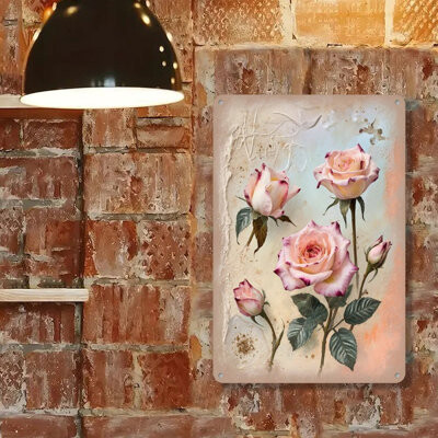August Grove Pink-Edged Rose Tin Sign 12 × 8