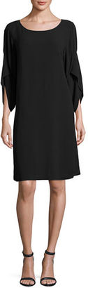 Eileen Fisher Lantern-Sleeve Silk Georgette Crepe Dress, Plus Size