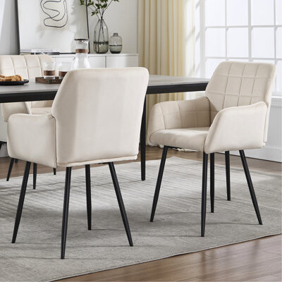 2 Dining Chairs In Cream Velvet With . Enjoy A Comfortable Experience. Ergonomic Design For Spinal Health. Tear- And Velvet. Stable Metal Structure Ru