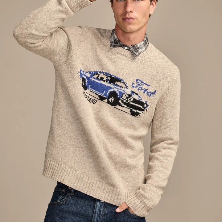 Lucky Brand Mustang Sweater -Men's Clothing Tops Sweaters in Oatmeal