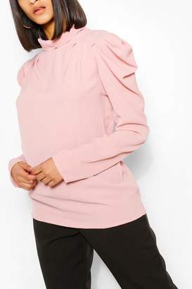 boohoo Ruched Neck Puff Sleeve Blouse