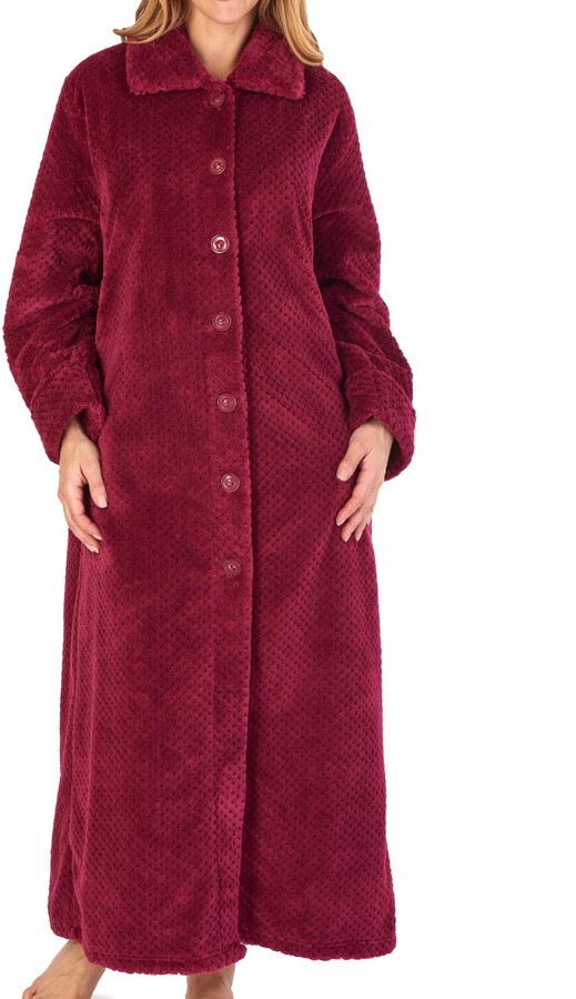 Slenderella Ladies Button Up Dressing Gown Waffle Fleece Ankle Length Bath  Robe Small (Raspberry) - ShopStyle