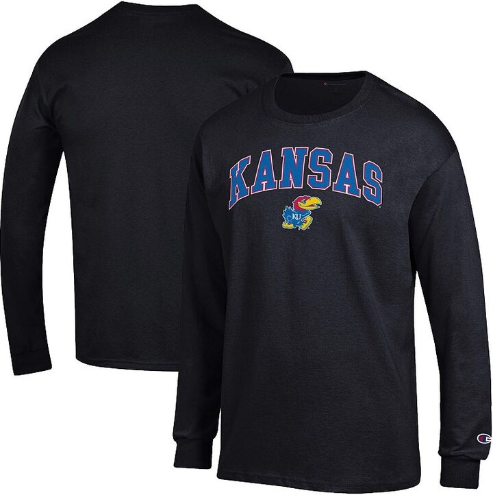 Men's Champion Black Kansas Jayhawks Arch Over Logo 2-Hit Long Sleeve T-Shirt