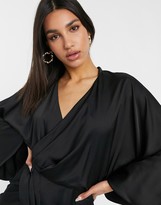 Thumbnail for your product : ASOS DESIGN blouson sleeve satin shirt mini dress with open back in black