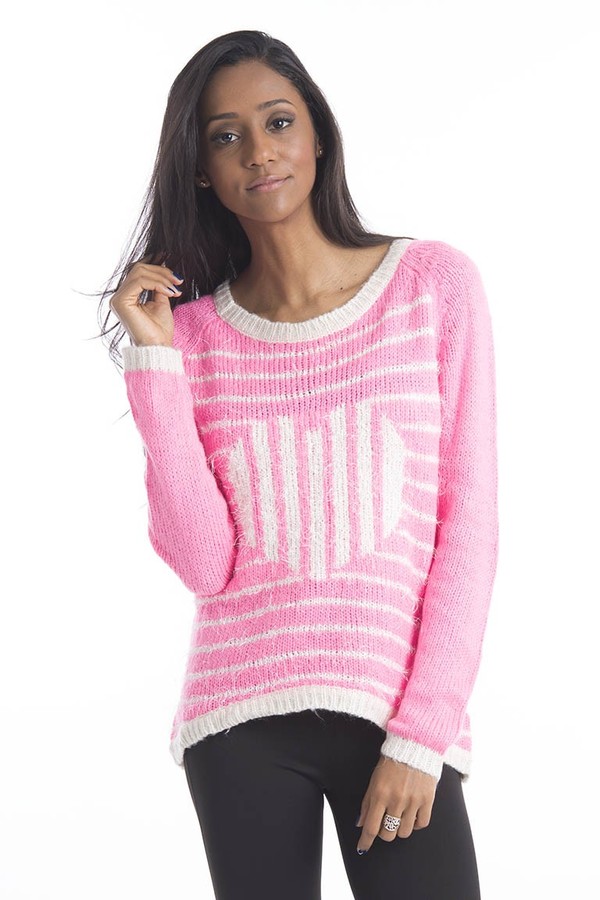 Love That Outfit Womens Heart Fluffy Knit Jumper Neon Pink (Ladies