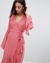 Thumbnail for your product : Vero Moda Tall dobby spot mini wrap dress with fluted sleeves