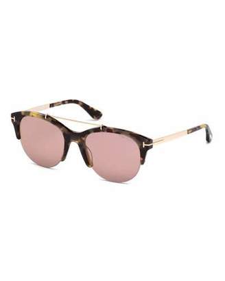 Tom Ford Adrenne Mirrored Semi-Rimless Brow-Bar Sunglasses, Brown