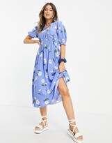 Thumbnail for your product : Nobody's Child v neck midi tea dress in blue floral