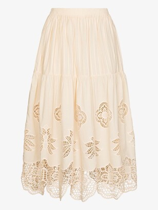 See by Chloe Neutrals Flared Broderie Anglaise Skirt