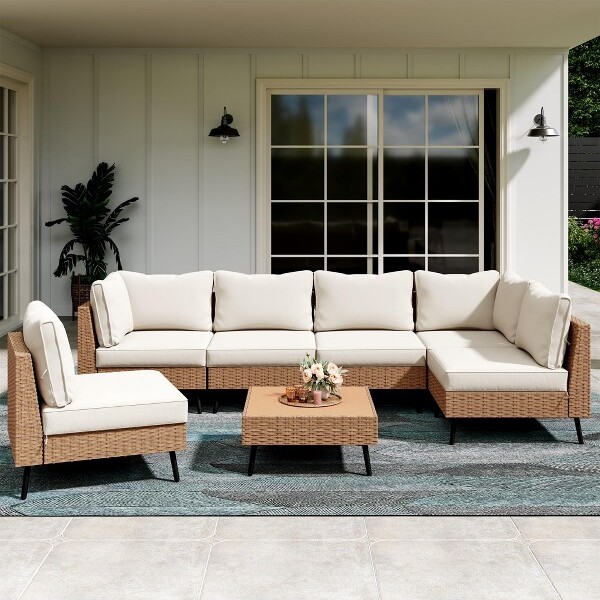 Lausaint Home LAUSAINTHOMEOutdoorPatioFurniture8PieceOutdoorSectionalSofaPERattanWickerPatioConversationSets