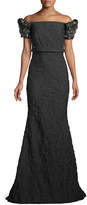 Thumbnail for your product : Badgley Mischka Stretch Jacquard Trumpet Gown with Beaded Sleeves