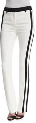 Roberto Cavalli Slim-Leg Tuxedo-Striped Pants, Bianco
