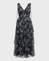 Thumbnail for your product : Lela Rose Bow-Shoulder Tiered Tulle Midi Dress