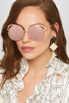 Thumbnail for your product : Linda Farrow Round-frame Rose Gold-plated Mirrored Sunglasses