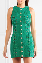 Thumbnail for your product : Balmain Lace-up Suede Mini Dress - Jade