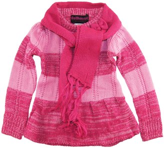 Dollhouse Little Girls Bow Pointelle Knit Ruffle Cardigan Sweater with Scarf