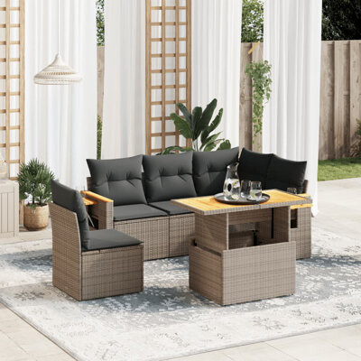 VidaXL Garden Sofa Set Grey PE Rattan Large Adjustable Armrests