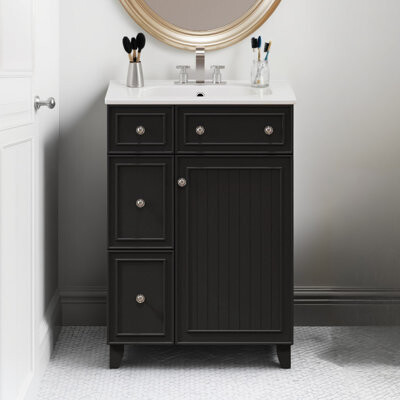 Ophelia & Co. 24-Inch Bathroom Vanity With Ceramic Sink 2 Drawers And 1 Door Simple Design Meets Basic Storage Practical Functions Suitable For A Variety Of Bat