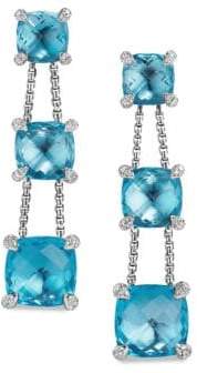 David Yurman Chatelaine Blue Topaz & Diamonds Linear Chain Earrings