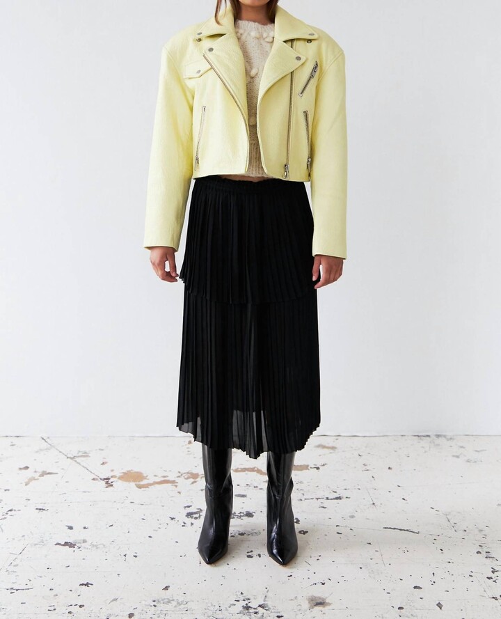 Short Leather Biker Jacket In Light Yellow