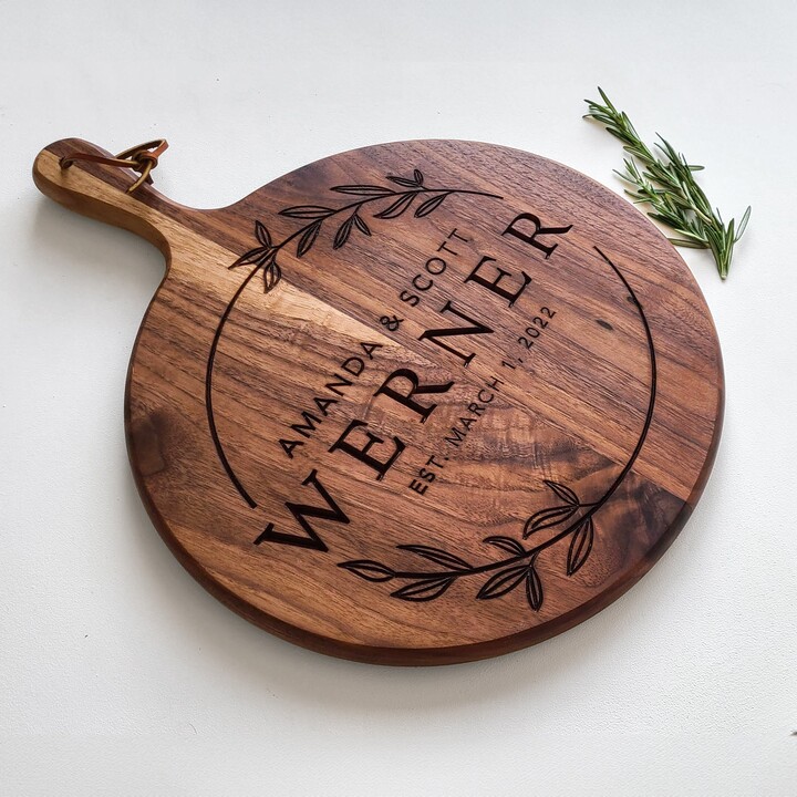 Personalized Charcuterie Board/Black Walnut Round Paddle Wedding Gift