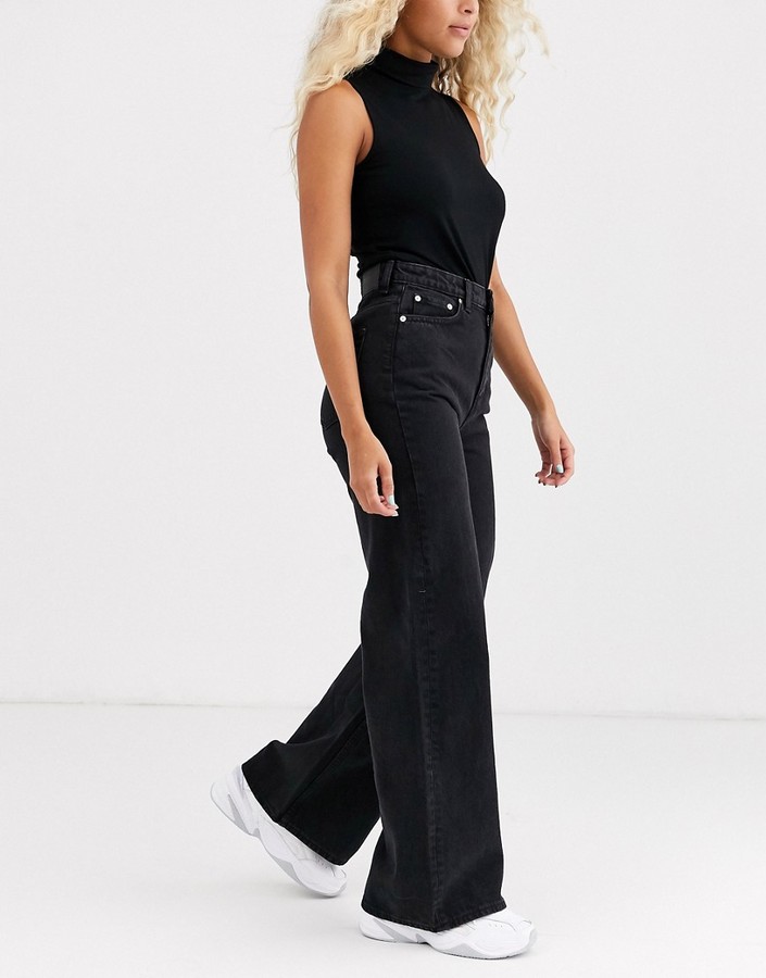 Weekday Ace wide leg jeans in black - ShopStyle