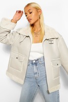Thumbnail for your product : boohoo Faux Fur Lined Faux Leather Aviator