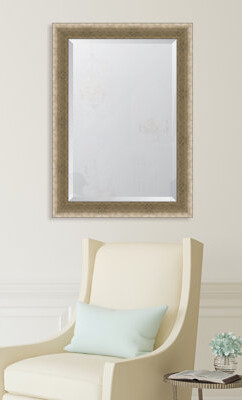 Melissa Van Hise Slight Concave Silver Crosshatch Resin Frame Wall Mirror