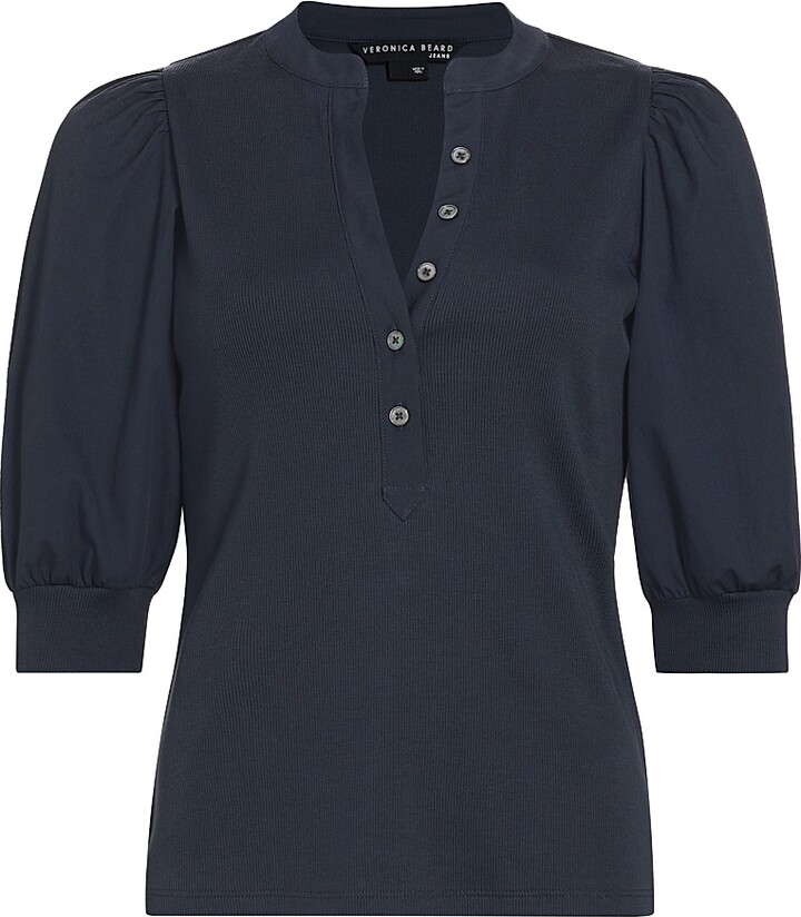 Veronica Beard Women's Coralee Puff-Sleeve Top - Navy - Size Large