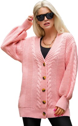 Warm Knitted Outwear Sweater Tops Wool Coat Free Size 8-18 UK Boni caro Cardigans for Women Chunky Long Balloon Sleeve Open Front Batwing Cable Knit Cardigan