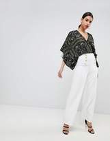 Thumbnail for your product : Flounce London Wide Leg Tailored Trouser with Gold Button Detail