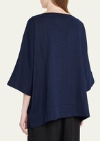 Thumbnail for your product : eskandar Scoop-Neck 3/4-Sleeve Top With Hem Bands (Mid Plus Length)