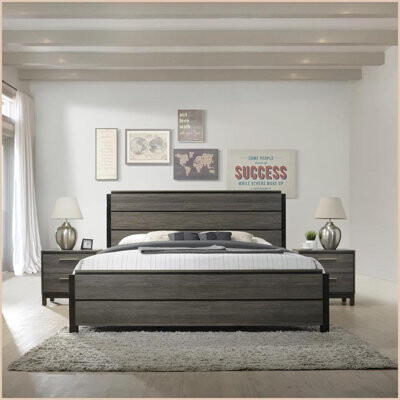 Red Barrel Studio Bedroom Furniture Set 3-Piece King Size Wood Set with Bed & 2 Nightstands Antique Grey | Gray | Wood
