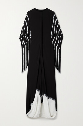 Proenza Schouler Fringed Gathered Tie-dyed Crepe De Chine Maxi Dress - Black