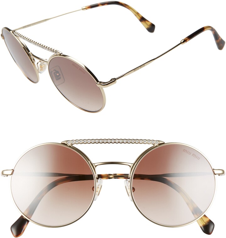 Miu Miu 50mm Round Crystal Embellished Aviator Sunglasses - ShopStyle